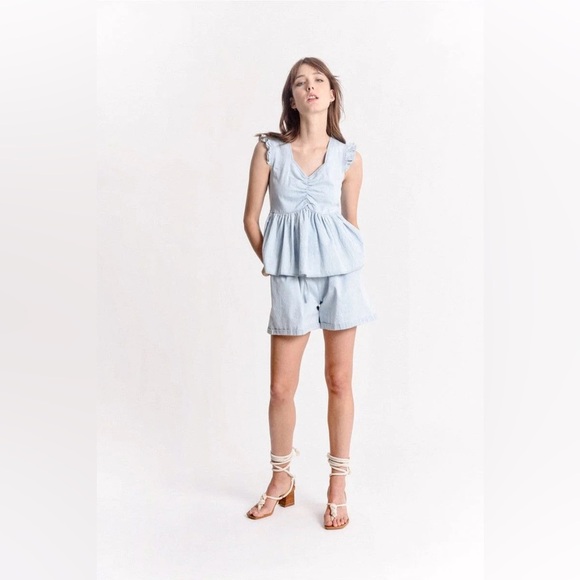 Molly Bracken Tie-Back Denim Peplum Top - Picture 6 of 7